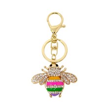 1PCS Rhinestone Little Bee Keychain Bumble Bee Sparkling Keyring Animal Key C...