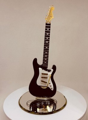 Vintage Black Guitar Figurine Glass Music Decor Gift for Guitar Lovers