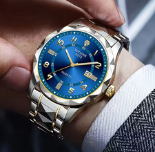 Men Watch Stainless Steel Strap Roman Rhinestones Quartz Watch Gift New