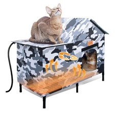 Lofkd Extra Large Heated Cat House for Outdoor Use Weatherproof with Elevated Ba