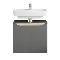 Badezimmer Bad Unterschrank Waschbecken Waschbeckenunterschrank Beleuchtung Grau
