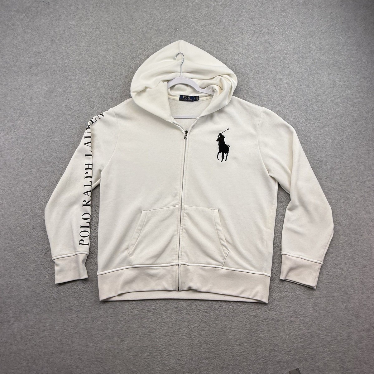 Polo Ralph Lauren Men's White Zip Up Hoodie Big Pony Logo Size L