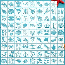 80 Pcs 4x4 Inch Ocean Creatures Stencils Reusable Plastic Painting Craft Temp...