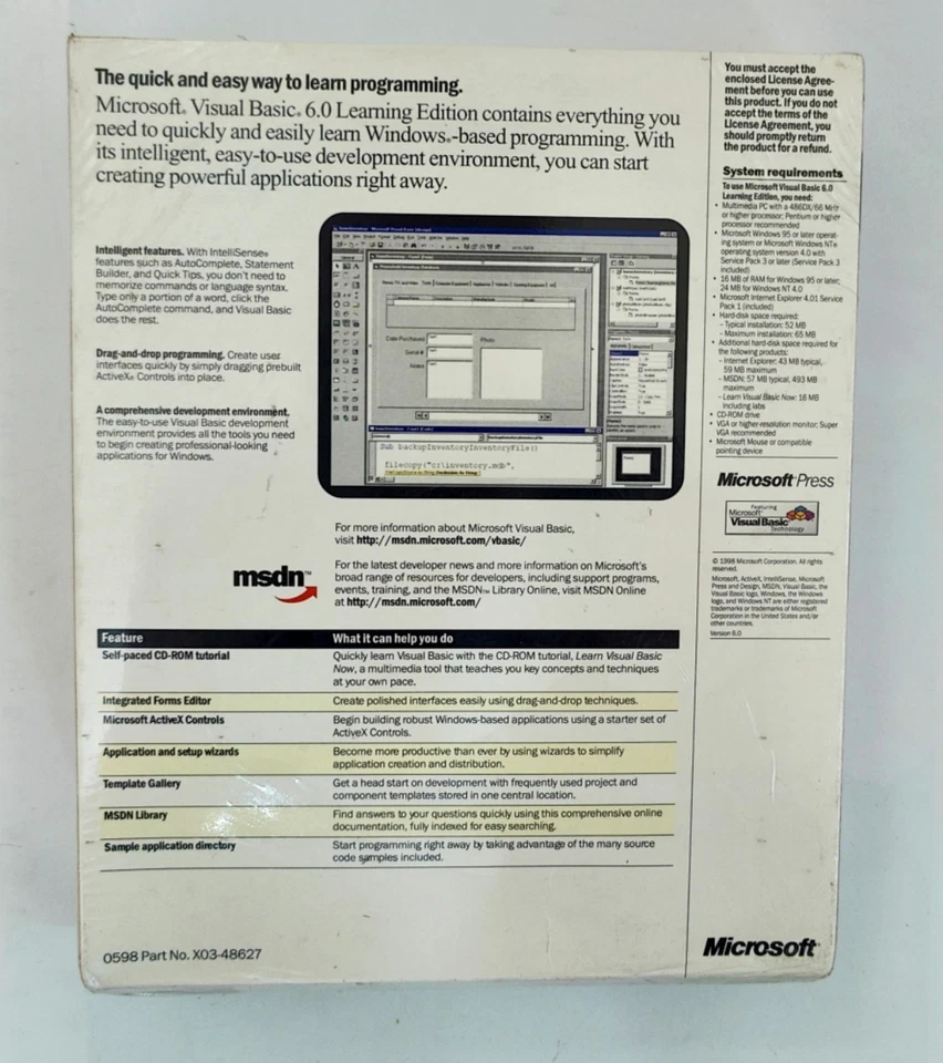 Microsoft Visual Basic 6.0 Learning Edition Sealed Lightlighty Crushed - Bild 2 von 4