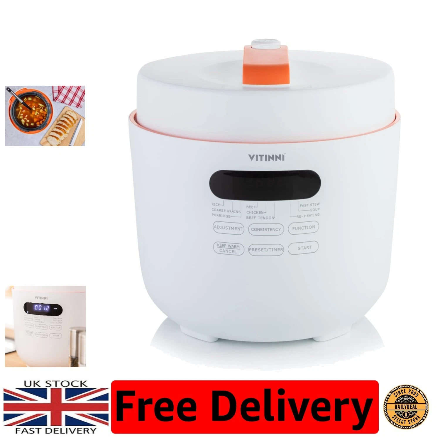 Compact Pressure Cooker 900W with 9 Cooking Settings and Attractive Matte Finish