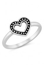 925 Sterling Silver Open Heart Ring Oxidized Design 9mm Face Height Sizes 4-10