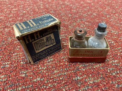 Vintage H.H. Collins Improved Ink Eradicator Bottle Set for Paper and Clothing