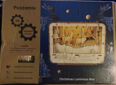 Puzzomix 3D Wooden Puzzle Christmas Luminous Box 11 Pieces Deer Scene New