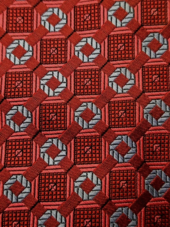 Corbata de seda Robert Talbott BOC magenta y azul grisáceo patrón geométrico 58/4 Foto 4 de 4