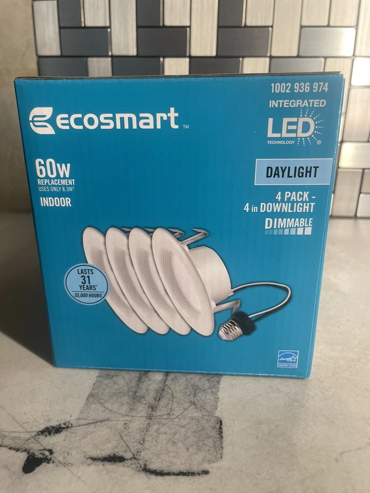 EcoSmart (60W replacement) 4" White LED Recessed Trim Daylight 4-pack - Image 2 of 3