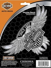 Harley-Davidson Bar & Shield Decal with Eagle in Shiny Chrome, 7" Wide x 5" High