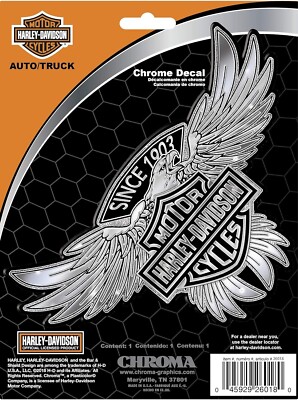 Harley-Davidson Bar & Shield Decal with Eagle in Shiny Chrome, 7'' Wide x 5'' High