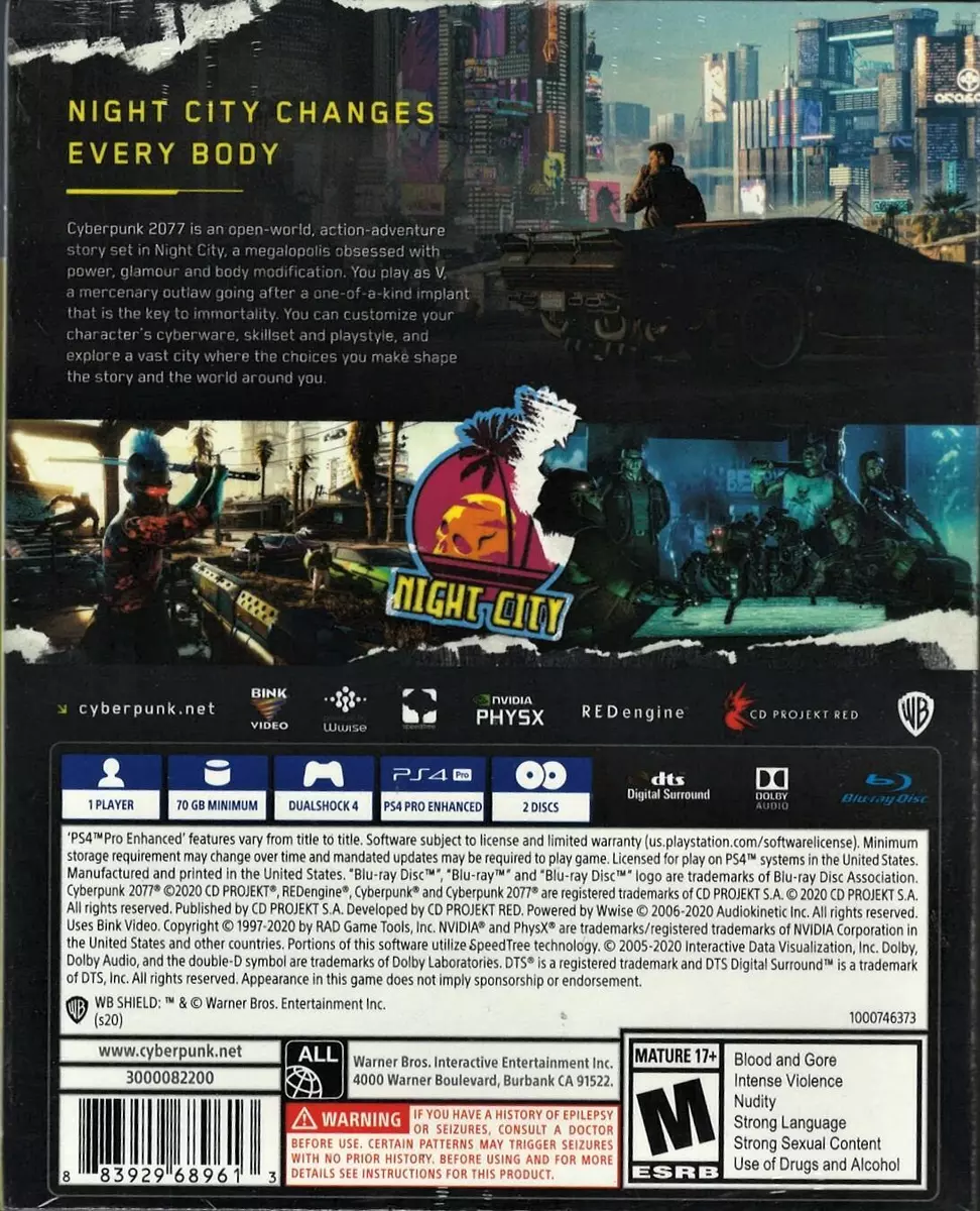 Cyberpunk 2077 PS4 (Brand New Factory Sealed US Version) PlayStation  4,PlayStati 883929689613