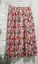 Mondi Germany Vintage Pleated Red Floral Long Skirt Women Size 34