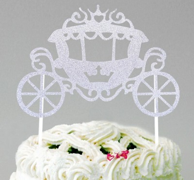 CINDERELLA PRINCESS CARRIAGE CAKE TOPPER SILVER GLITTER BIRTHDAY PARTY ...