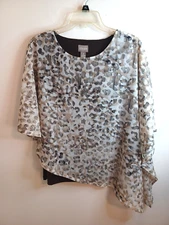 Chico's 2 Scarf Top Brown Animal Print Assymetrical Round Neck Lightweight