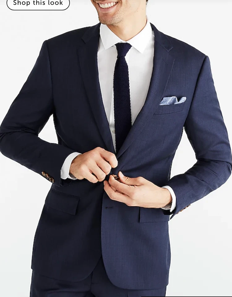 J.Crew Mens $498 Slim Thompson Suit Jacket Worsted Wool Navy Size 44L G1730 - Image 2 of 4