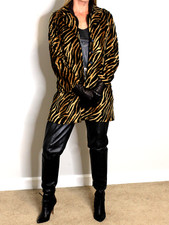 Vintage Tiger Print Faux Fur Coat Jacket Women's S/M Animal Print Glam Statement