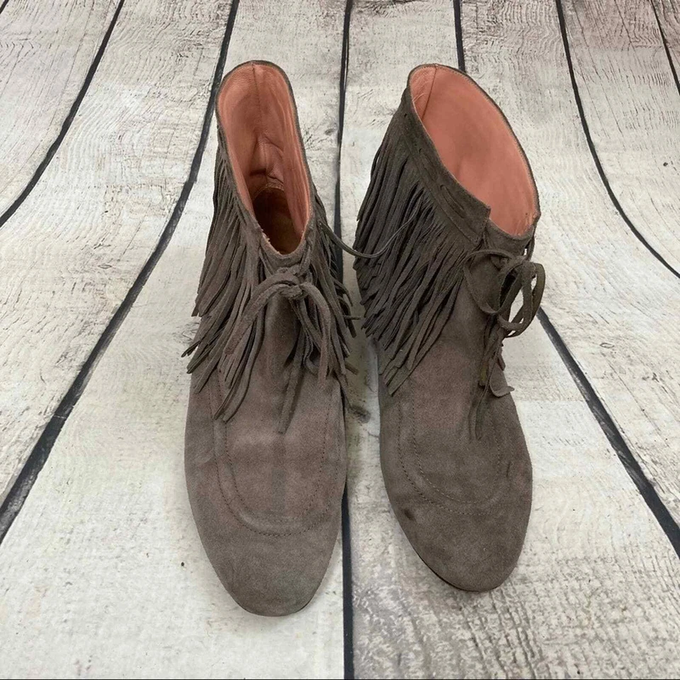 Botas Alexandra Neel Femininas 6.5 EUA 36.5 UE Cinza Franja Couro Mocassim Boho - Imagem 3 de 4