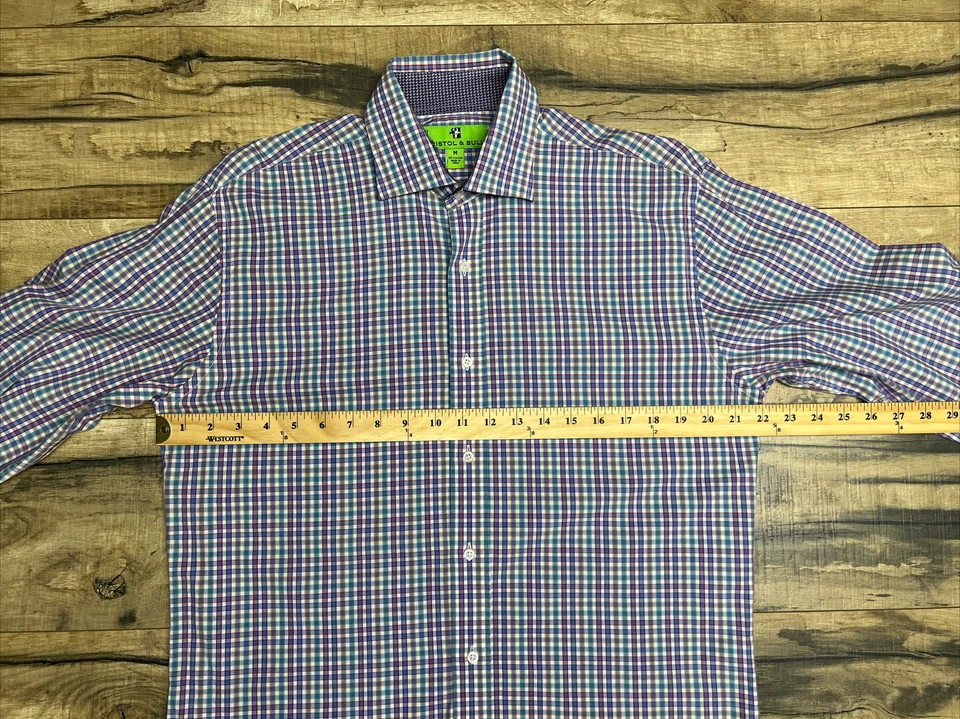 Camisa de vestir Bristol & Bull para hombre talla M con botones manga larga cuadros multicolores Foto 4 de 4