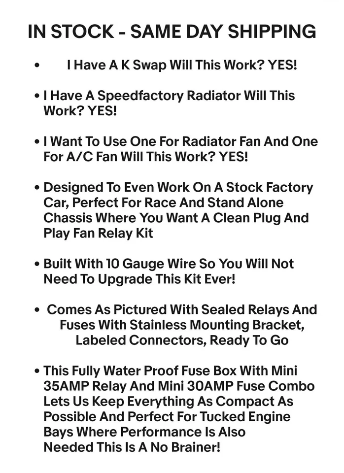 Honda/Acura Dual Fan Harness Relay Kit Plug And Play SPAL - Image 2 of 4