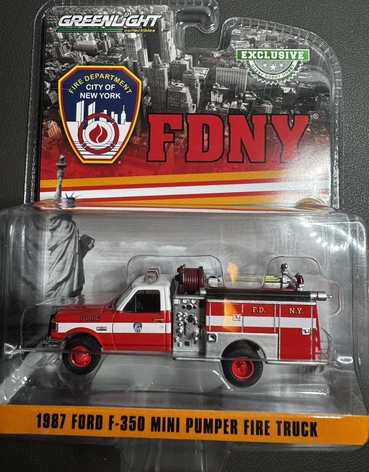 Hobby Exclusive 1:64 Greenlight 1987 Ford F350 Mini Pumper Fire Truck FDNY 30502 - Image 2 of 4