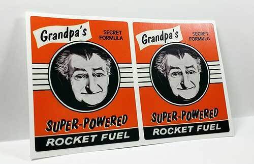 Pair of 3.5" GRANDPA'S ROCKET FUEL Vintage Style DECAL, Sticker, rat rod, racing