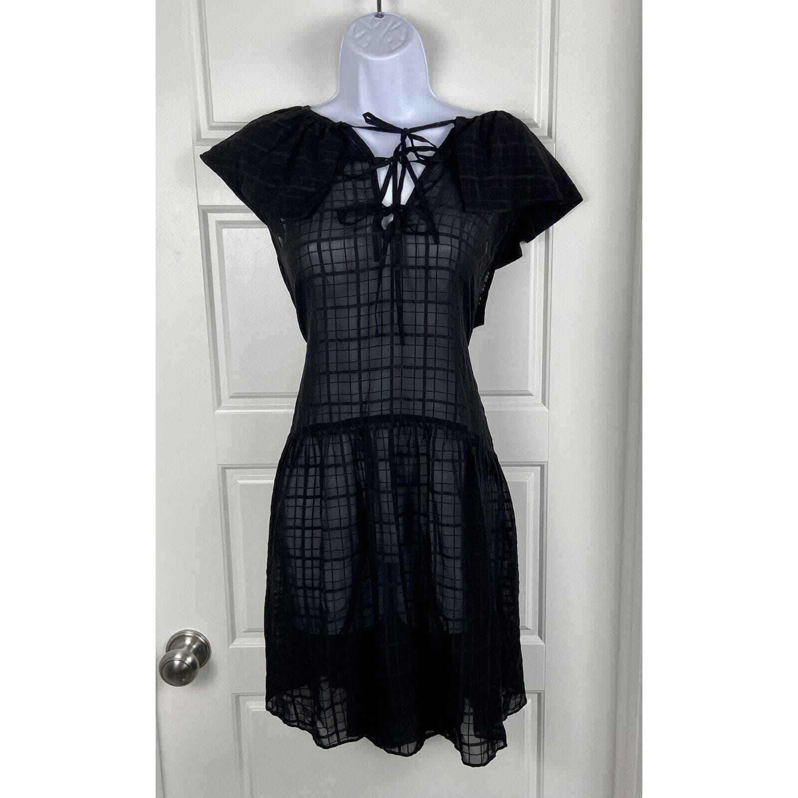 Rebecca Taylor Dress Size XL Sheer Black Check 100% Silk Sleeveless Daybreak