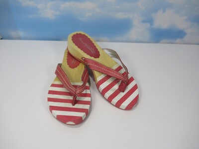Skechers Somethin'Else Wedge Thongs Sandals Womens Size 6 M Red Stripe
