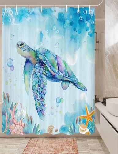 Sea Turtle Small Shower Curtain Waterproof Fabric Bath for RV Camper 120x160cm - Picture 1 of 6