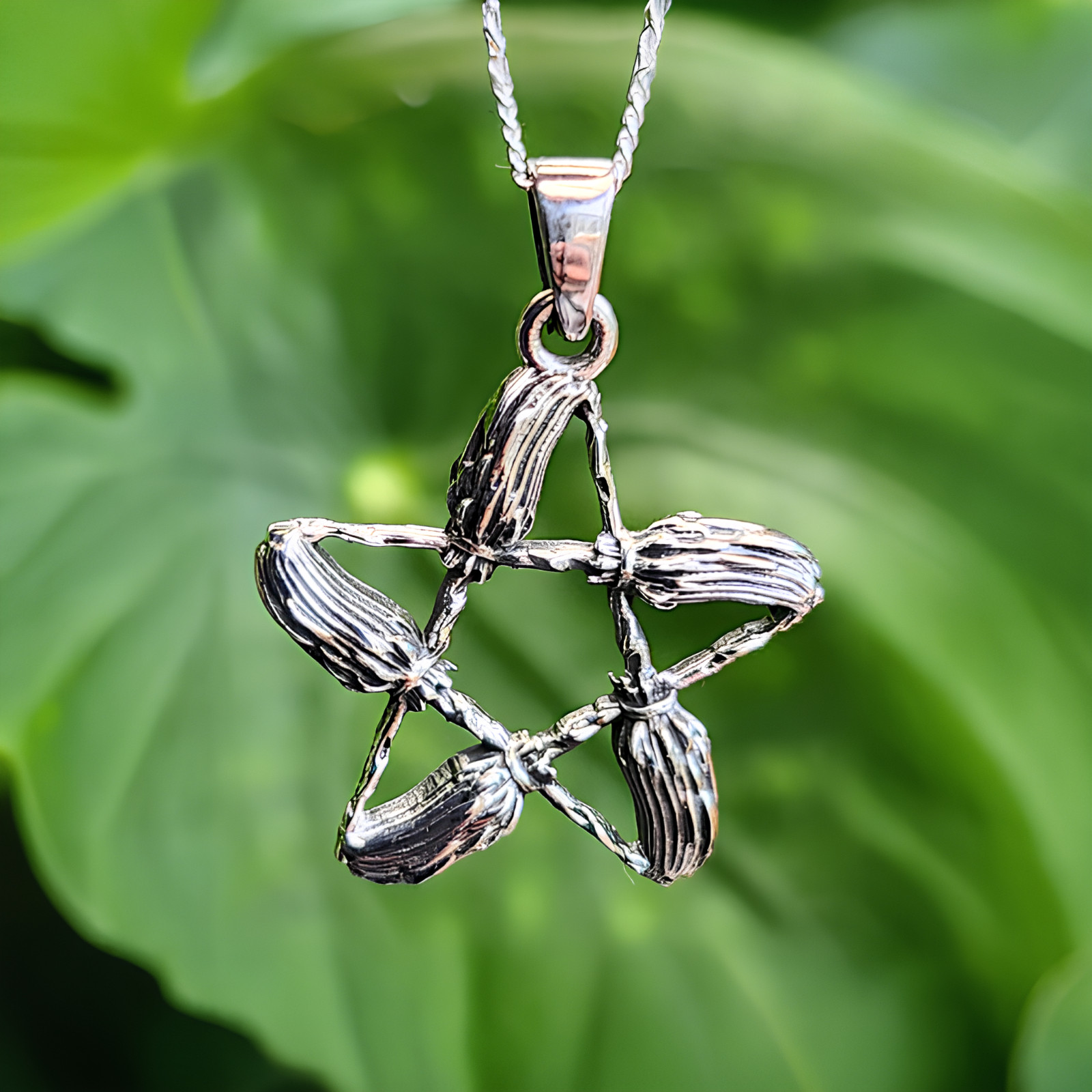 Broomstick Pentacle Pendant 925 Sterling Silver 18"" Necklace Jewellery & Boxed