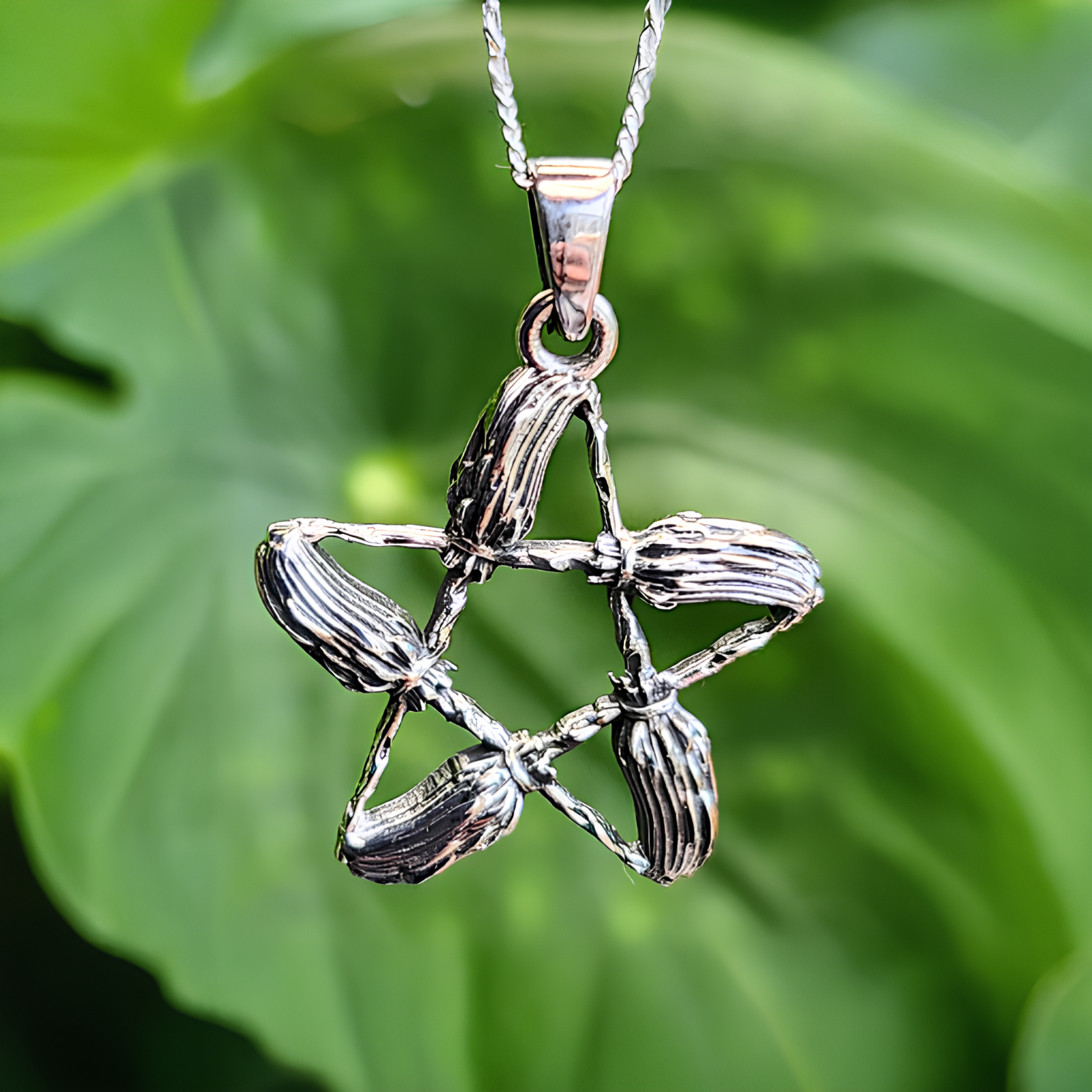 Broomstick Pentacle Pendant 925 Sterling Silver 18"" Necklace Jewellery & Boxed