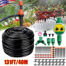 130ft Drip Irrigation System Plant Timer Self Garden Watering Hose Spray Kit USA