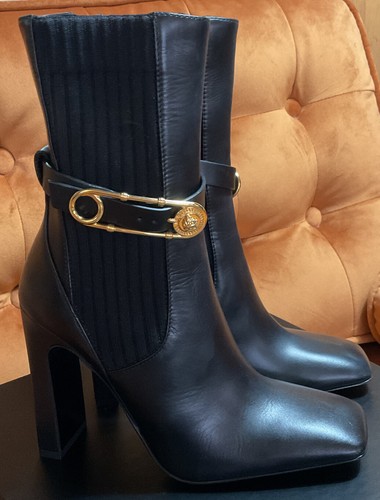 Versace Safety Pin Leather Boots New W 