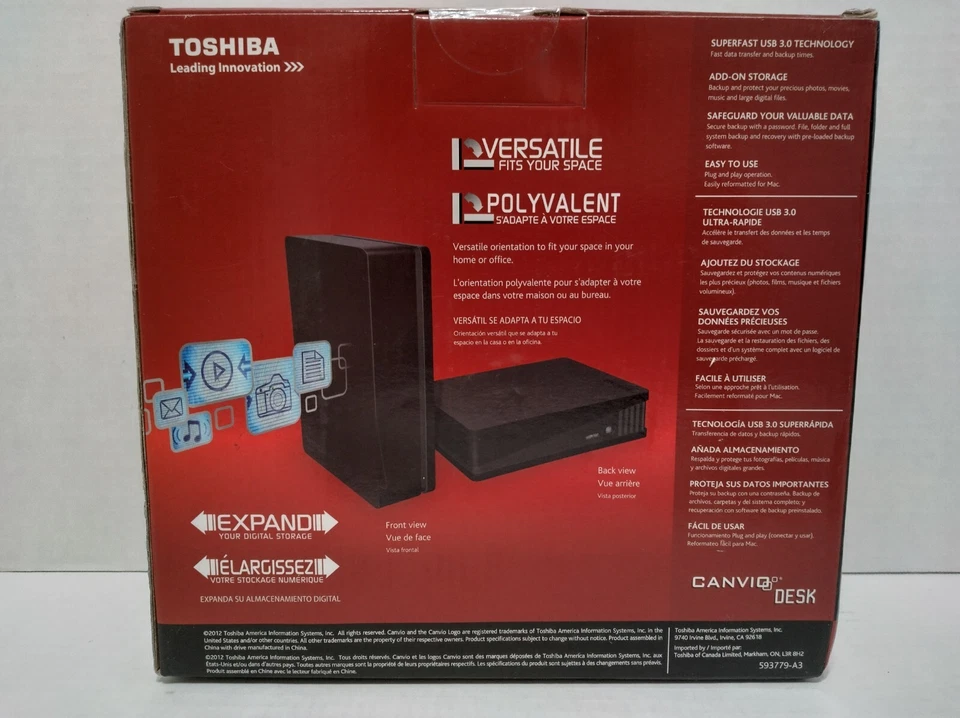Toshiba Canvio Desk 3TB DeskTop External Hard Drive SuperFast Usb 3.0 NEW SEALED - Image 2 of 4