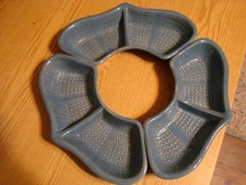 VTG THREE PIECE BLUE MCCOY POTTERY LAZY SUSAN CHIP AND DIP TRAY DISHES