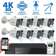 8 Channel 4K NVR 8 8MP AI Spotlight Microphone PoE IP Security Camera System 2TB
