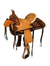 12" Double T hard seat roper style horse saddle with floral tooling