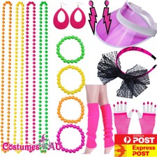 Ladies 80s Party Girl Hot Pink 1980s Neon Costume Accessories Set Accessory
