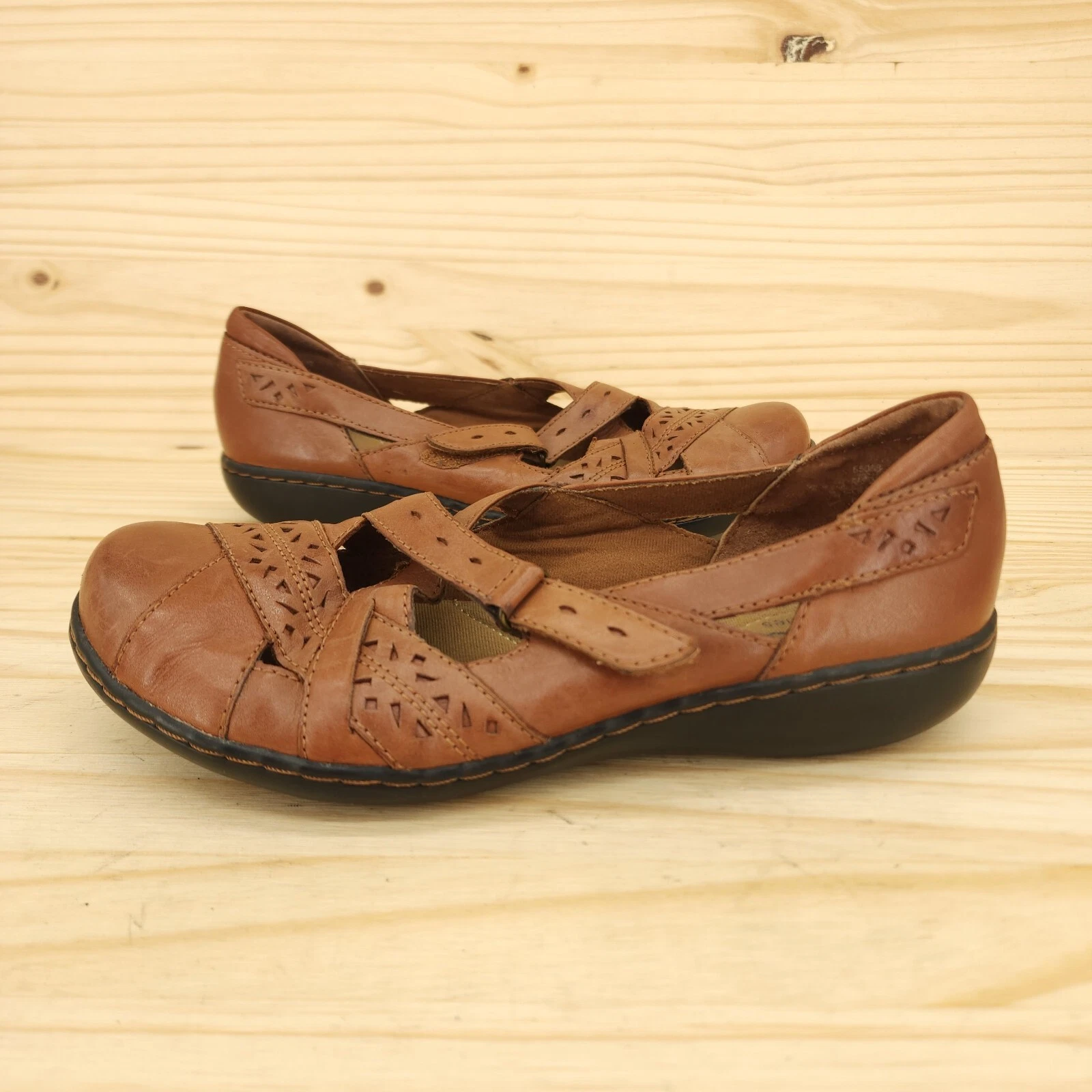 Mocassini donna Clarks taglia 7 5 pelle marrone cinturino comodi scarpe ufficio cottage