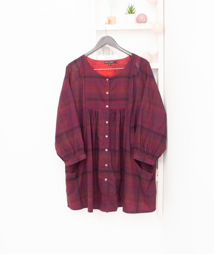 Tunica Gudrun Sjoden ricamata sul retro cotone biologico linea lunga blusa rosso vino XL - Foto 11 di 14