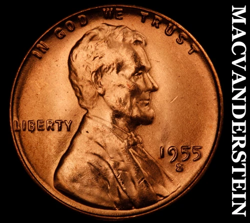 1955-S Lincoln Wheat Cent- Red- Choice Gem Brilliant Uncirculated Luster #J1998