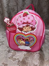 Strawberry Shortcake Pink Small Faux Leather Backpack Striped Zip Rainbow