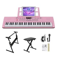 GEP-110 61 Key Lighting Keyboard with Piano Stand Piano Bench Built In Speake...