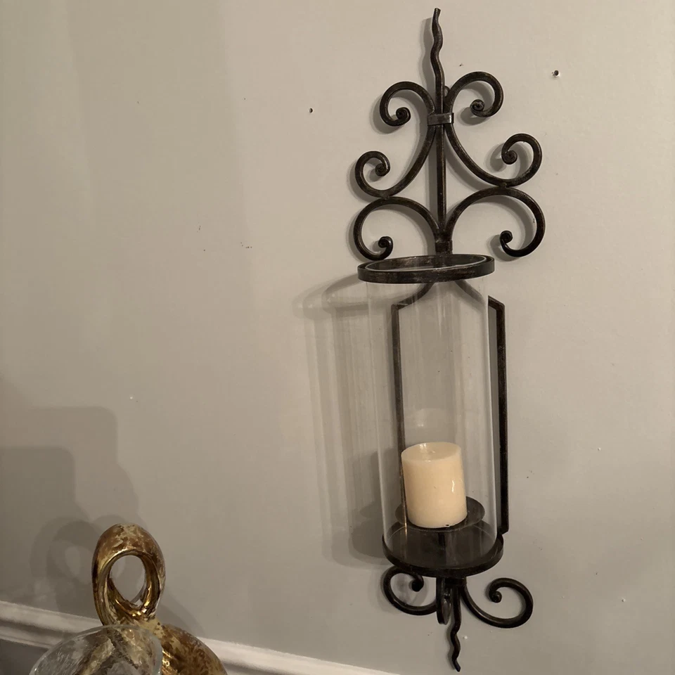 Apliques de hierro/vidrio de pared toscano (juego de dos) ¡con un poco brutalista! Foto 2 de 4