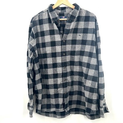 Vineyard Vines black gray check flannel shirt casual weekend button front XL