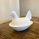 Vintage Indiana Milk Glass Hen on Nest