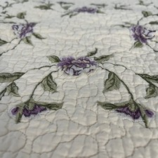 Quilted Embroidered Floral Pillow Shams 2 Standard green  purple Scalloped