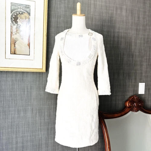 Abito CHANEL in tweed bianco puro Gripore Eleganza stile tuta Autentico dal Giappone