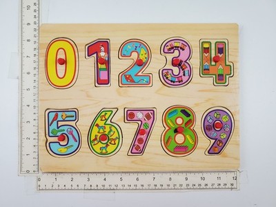 1980s Numbers Counting Zero To Nine Wooden Peg Puzzle Vintage 2+